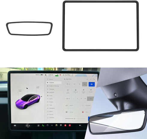 2Pcs Silicone Protector Frames of Screen and Rear View Mirror for Tesla Model 3 2024 Highland.(Black)...