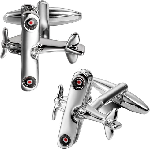 Silver Tone Airplane Cufflinks For Men With Gift Box....