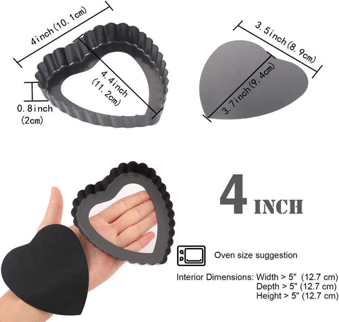 Mini Tart Pan Set of 6 Non-Stick 4 Inch Heart-shaped Quiche Pan with Removable Bottom Tart Pan for Pies, Quiche Bakeware, Muffin Molds, Cake Bakin...