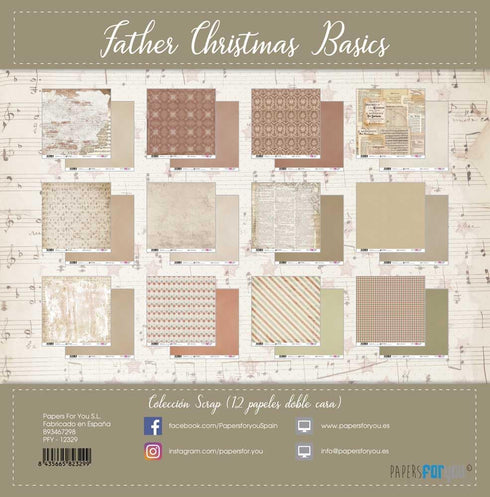 Papers For You - Scrapbooking and Craft Paper Kit | "Father Christmas Basics" Collection | Includes 12 Double Sided Papers with Different Designs ...
