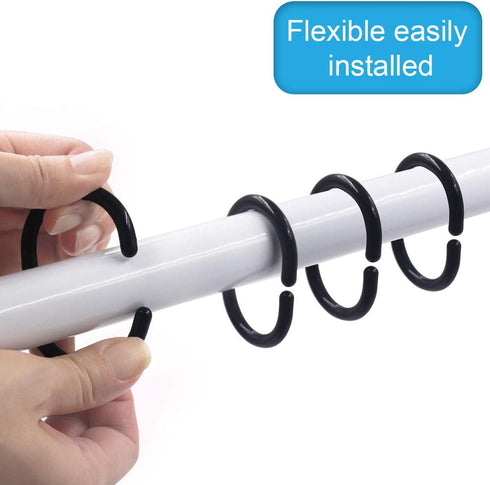 Black Shower Curtain Hooks, 24pcs Plastic Shower Curtain Rings, C Rings Hook Hanger for Bathroom Shower Window Rod...