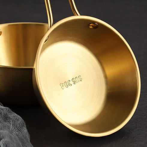 2Pcs Makgeolli Bowls, 304 Stainless Steel Korean Traditional Bowls Round Rice Bowl Wine Cup with Handle, Hiking Soup Dish Food Bowl Camp Cup (Larg...