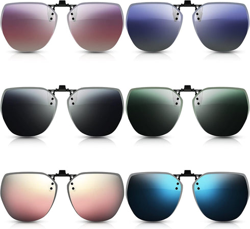 Weewooday 6 Pairs Polarized Polygon Style Clip On Sunglasses Flip Up Driving Clip on Glasses for Outdoors Indoors Men Women, 6 Colors...