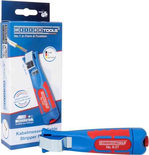 WEICON Cable Stripper No. 8-27 | Multi Stripping Knife | with adjustable cutting depth | for all common round cables | Working range 8-28 mm Ø...