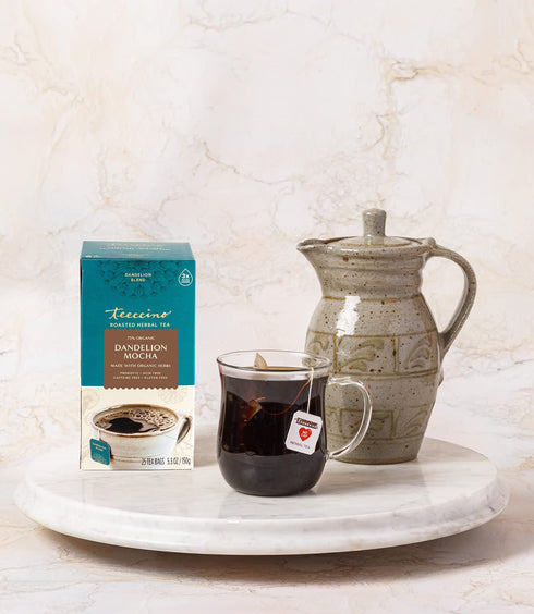 Teeccino Dandelion Herbal Tea - Mocha - Caffeine Free, Prebiotic, Gluten Free, 3x More Herbs - 25 Tea Bags...