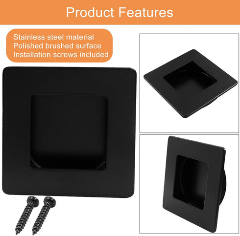 2 Pack Square Sliding Cabinet Finger Pulls, Stainless Steel Recessed Flush Pocket Pulls, Inner Dia 2.3 Inch(59mm) Closet Door Handle with Screws f...