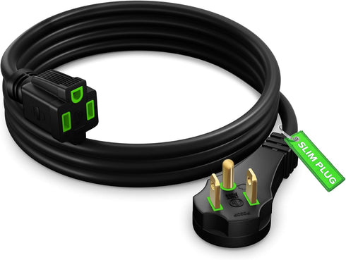 Maximm Flat Plug Extension Cord 4 ft with Slim Space-Saving Plug Design, Low Profile Extension Cord 14AWG (Black)...
