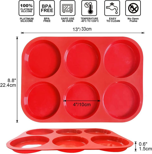 Walfos Silicone Muffin Top Pans for Baking 4inch Jumbo Size, Perfect Results Premium Non-Stick Bakeware Egg Baking Pan, Great for Eggs, Hamburger ...