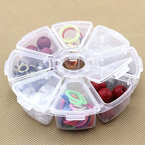 ALL in ONE 3pcs Round Clear Plastic Storage Box Bead Organizer Display Containers (10X2.5cm 8 Grids)...