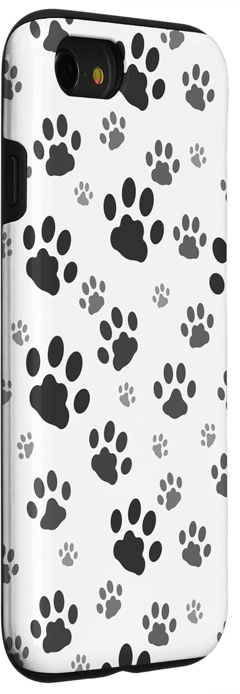 iPhone SE (2020) / 7 / 8 Cute Dog Paw Pattern Gift Case Puppy Lover Black White Print Case...