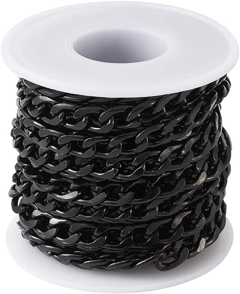 Beadthoven 1 Roll 16.4 Feet Aluminium Curb Chains 12x7x2mm Black Twisted Links Cable Necklace Chain Unwelded with Spool for Jewelry Making...