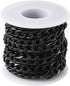 Beadthoven 1 Roll 16.4 Feet Aluminium Curb Chains 12x7x2mm Black Twisted Links Cable Necklace Chain Unwelded with Spool for Jewelry Making...