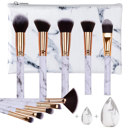 HEYMKGO Makeup Brushes Professional Marble Makeup Brush Set, Soft and Odor-free Natural Synthetic Bristles,10pcs Makeup Brush + 2 Makeup Sponge + ...