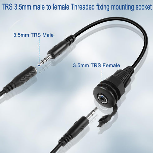 QIANRENON 3.5mm TRS Threaded Fixed Waterproof Cable 1/8 Male to Female Embedded Mount Stereo Adapter 3.5mm Plug to Jack Headphone Mount Cable, for...