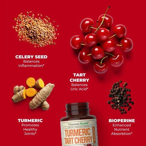 Turmeric Curcumin & Tart Cherry Extract Capsules with Black Pepper & Organic Tumeric. Tart Cherry Capsules Aid Uric Acid Balance, Joint Health, Mu...