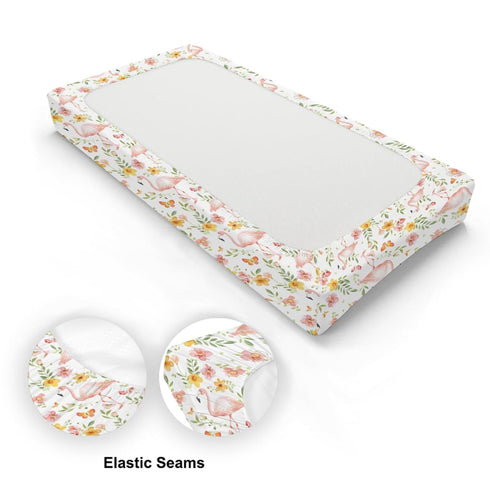 Flamingos Butterflies Flowers Changing Pad Cover, Flowers Floral Birds Prints Baby Nursery Diaper Changing Table Pad Cover, Unisex Flamingos Patte...