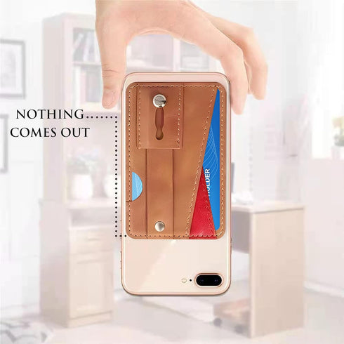 Phone Card Holder, Dual Pockets Phone Wallet Stick On with Snap Closure Adhesive Phone Wallet Work with iPhone and Most Smartphones - Brown Red Pa...