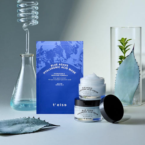T'ELSE Blue Agave Hyaluronic Acid Mask 25ml*5ea, Watery Sheet Facial Mask with Close Adhesion, Moisturizing Facial Essence with Excellent Hydratio...