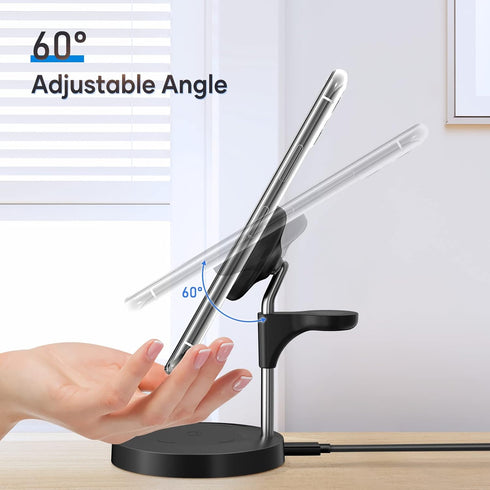 3 in 1 Wireless Charging Station (2023 Newest), Fast Mag-Safe Charger Stand with QC2.0 3.0 Adapter Compatible with iPhone 14,13,12 Pro Max/Pro/Min...
