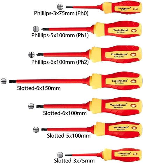 7 PCS 1000V Insulated Screwdriver Set, 3 Phillips and 4 slotted Screwdrivers, with Voltage Tester, CR-V Magnetic Tips, Professional Electrician El...