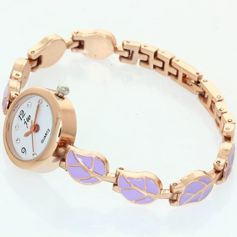Fashion Stainless Steel Leaf Pattern Bracelet Strip Rhinestone Arabic Numerical Dial Watch Women Jewelry Wristwatches Clock Casual...