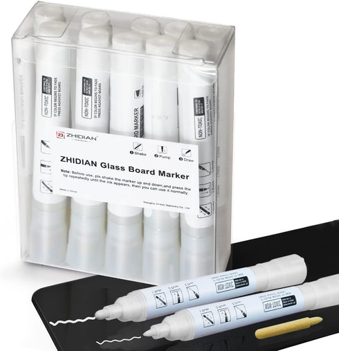 White Dry Erase Markers for Black Glass Board, 2-in-1 Premium Reversible Dual Tip - Bullet & Fine Point, Erasable Blackboard Chalkboard Liquid Cha...