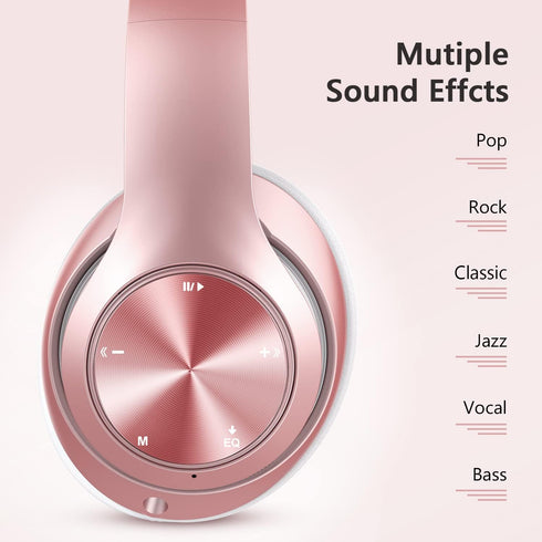 9S Over Ear Bluetooth Headphones, 60 Hours Playtime, Hi-Fi Stereo, Deep Bass, Microphone, Foldable, Rose Gold...