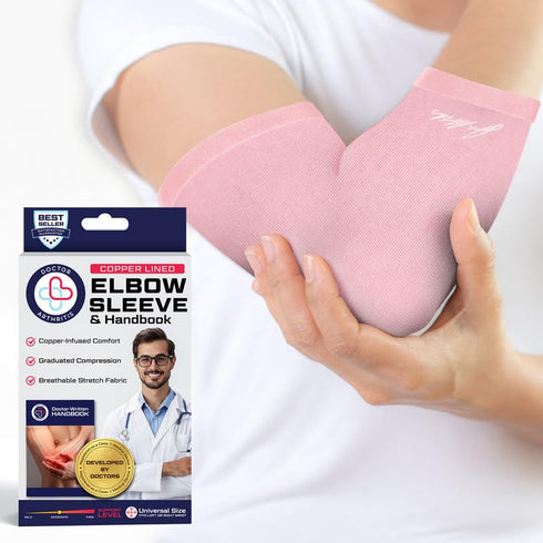 Dr. Arthritis Doctor Developed Ladies Pink Elbow Compression Sleeve for Women and Handbook- relief from Tennis/Golfers Elbow & Other Elbow Conditi...