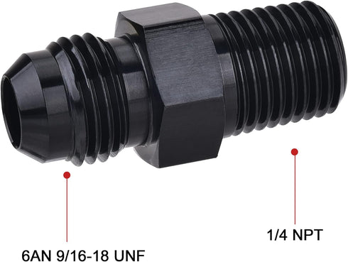 EVIL ENERGY 6AN Male Flare to 1/4" NPT Pipe Fitting Adapter Aluminum Straight Black 2PCS...