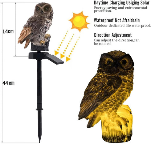 LED Solar Grey Owl Light, Outdoor Cute Animal Courtyard Warm Light Decorative Light, Infinite Dusk to Dawn Garden Light Waterproof....