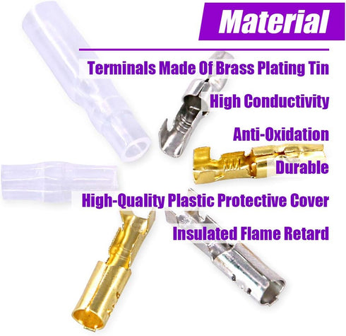 Swpeet 240Pcs Bullet Connectors Kit, 3.9mm Brass Bullet Male & Female Wire Terminals Connector with Insulation Cover for Motorcycle Scooter Car Tr...