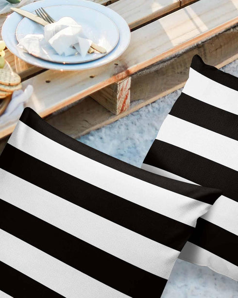 Outdoor Pillow Covers 26x26 Waterproof Polyester Throw Pillow Covers, Black White Stripes Decorative Pillowcases Garden Cushion Case for Patio Cou...