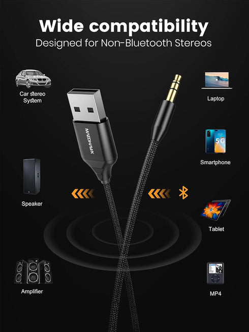 MaedHawk Aux to Bluetooth Receiver for Car, Bluetooth Aux Adapter with USB to 3.5mm Audio Jack kit BT5.3 for Car Stereo Home Speakers Music Stream...