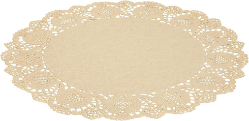 Juvale Round Paper Placemats & Doilies (12-Inch) - Brown Paper Chargers for Dinner Plates and Tea Party Decorations with Lace Scalloped Edges...