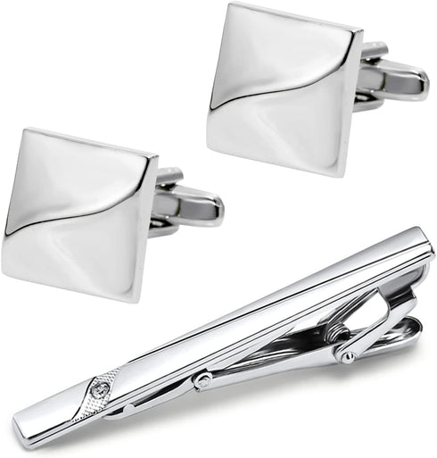 Gleamart Silver Tie Clip for Men Business Necktie Pinch Clip Personalised Cufflink Set...