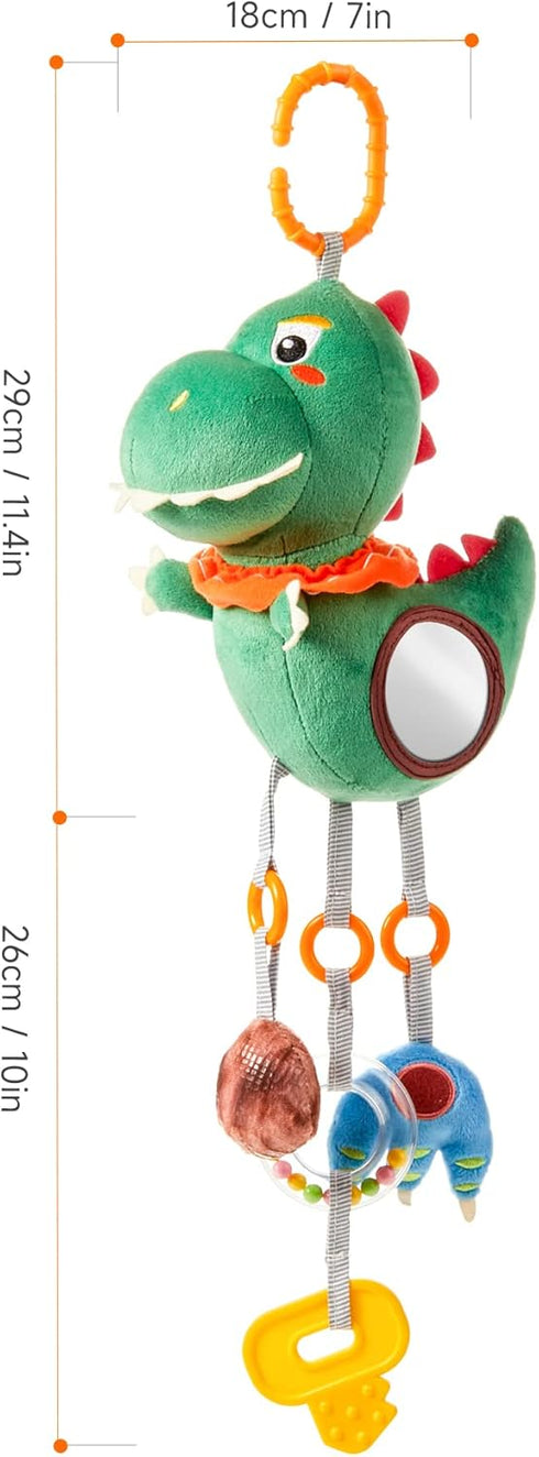 TUMAMA Baby Toys for 3 6 9 12 Months, Dinosaur Hanging Rattle Toys Crinkle Squeaky Sensory Toys with Mirror, Bell, Car Seat Stroller Mobile Toys f...