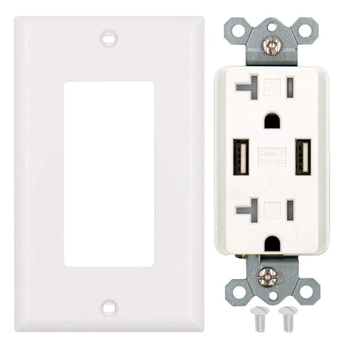 BAOMAIN 3.1Amp Dual USB Receptacle Outlet, 20 Amp Duplex Tamper Resistant Receptacle Plug, Wall Plate Included, UL&CUL Listed, White (Pack of 1)...