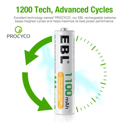 EBL 8 Pack AAA Ni-MH Rechargeable Batteries AAA Batteries ProCyco Technology (Typical 1100mAh, Minimum 1000mAh)...