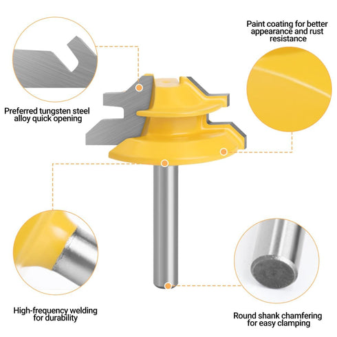 3PCS 45 Degree Lock Miter Router Bit Set, 1/4 Inch Shank Woodworking Tools Set with 1/4 Inch to 1/2 Inch Router Collet Converter for Cutting Heigh...