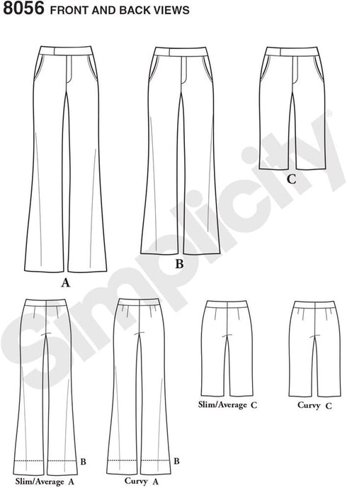 Simplicity 8056 Women's Flared Pants and Shorts Sewing Patterns, Sizes 20W-28W...