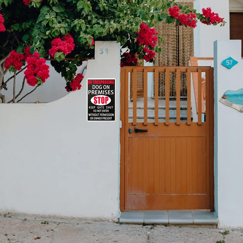 Warning Beware Of Dog Metal Sign No Trespassing Dog On Premises Stop Keep Gate Shut Do Not Enter Without Permission Or Owner Present, Suitable For...