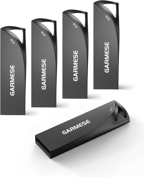 8GB USB Flash Drive, 5 Pack Waterproof Metal USB Memory Stick Slim USB 2.0 Flash Drive, Portable Thumb Drive Pen Drive with Keychain Hole, Stylish...
