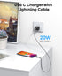 ORICO GaN USB C Charger, 20W Fast Charger Block USB C Wall Charger with USB C to Lightning Cable 3.3ft Compatible with iPhone 14/13/13 Pro Max/12/...