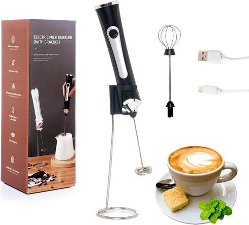 Rechargeable Milk Frother Handheld For Coffee,3 Speeds Frother Wand With Stand, Batidora De Mano Electrica,Coffee Frother With 2 Heads,Drink Mixer...