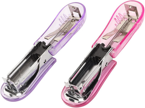 Hand Stapler, 2-Piece Mini Stapler with Pin Puller for Binding Documents (Purple Pink)...