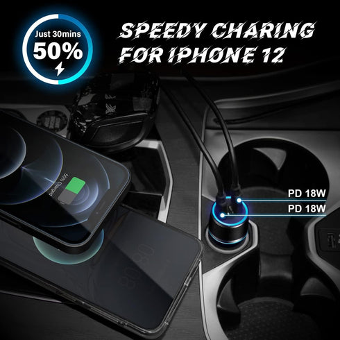 ELZO Dual USB C Car Charger Fast Charging 36W Type C Car Charger PD 3.0 Adapter Compatible with iPhone 14/13/12 Pro/Max/Mini/11/X/XS/XR/8/Plus, Ga...