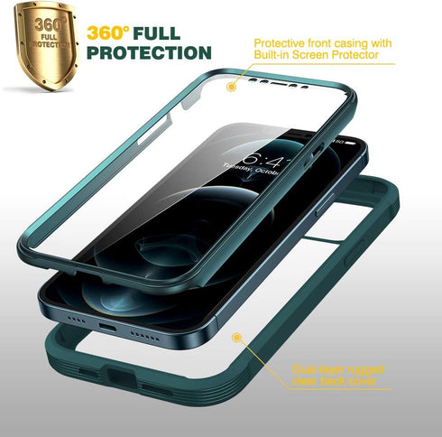 Diaclara Designed for iPhone 12/12 Pro Case, Full Body Rugged with Built-in Touch Sensitive Anti-Scratch Screen Protector, Soft TPU Bumper Case fo...