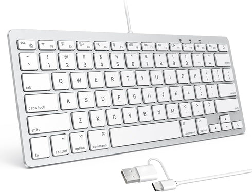 OMOTON Wired Keyboard for Mac with Dual Interface, Comfortable Typing Angle & Stable Connection, Compatible with MacBook, iMac, Mac Mini, PC-White...