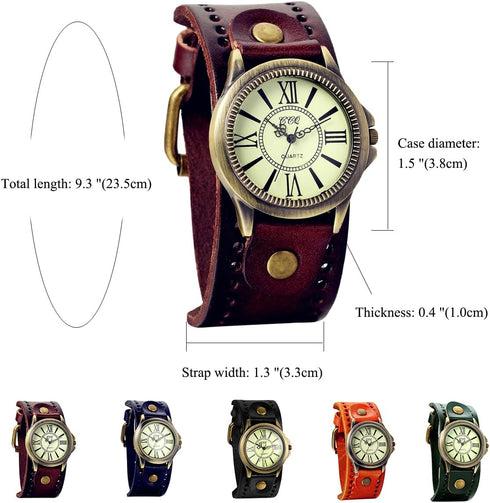 Avaner Vintage Bronze Leather Watches: Retro Steampunk Wide Cuff Analog Quartz Wrist Watches for Men and Women...