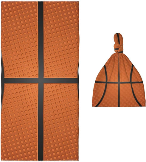 Basketball Print Baby Swaddle Blanket with Beanie Set, Newborn Receiving Blankets 35.4"X 35.4" Soft Swaddle Wrap Baby Stuff for Infant Boy Girl Gi...